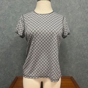 Lands End‎ Athletic Geometric Pattern Short Sleeve Stretch Top Black Size L